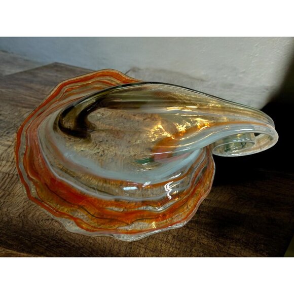 Vtg Slag Art Glass Cornucopia Vase Spiral Curled Handle Unsigned Orange MCM - Picture 12 of 15